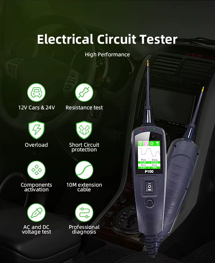 Automotive Circuit Tester - 0-70V Electrical Diagnostic Tool with TFT Display, Short Circuit Detection, 10M Cable for Cars &amp; Trucks