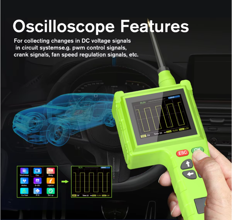 2023 Smart Hook P200 Pro Circuit Tester - 9-48V Intelligent Diagnostic Tool with LCD, Oscilloscope, Injector Testing