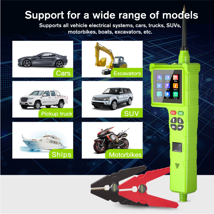2023 Smart Hook P200 Pro Circuit Tester - 9-48V Intelligent Diagnostic Tool with LCD, Oscilloscope, Injector Testing