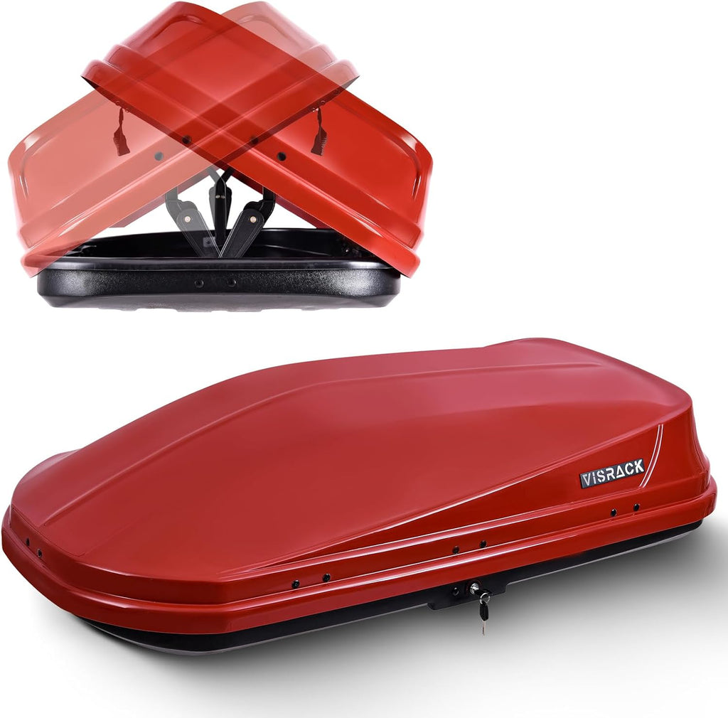 16 Cu. Ft. Red ABS+PC Roof Cargo Box with Dual-Sided Opening, 130 lbs Capacity, Aerodynamic Design for Vehicles with Racks