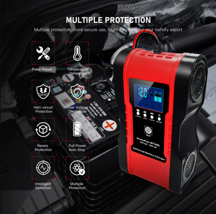 New Product BT1000 Battery Charger Lead Acid Portable Car Battery Charger Multi-function Automatic Battery Charger