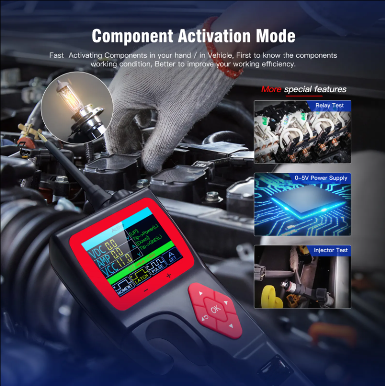 P-Series Automotive Diagnostic Tool - Multifunctional Circuit Tester with Oscilloscope, 0-5V Power, Relay &amp; Injector Testing