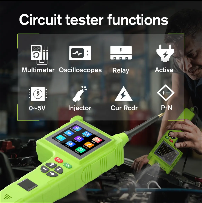 2023 Smart Hook P200 Pro Circuit Tester - 9-48V Intelligent Diagnostic Tool with LCD, Oscilloscope, Injector Testing