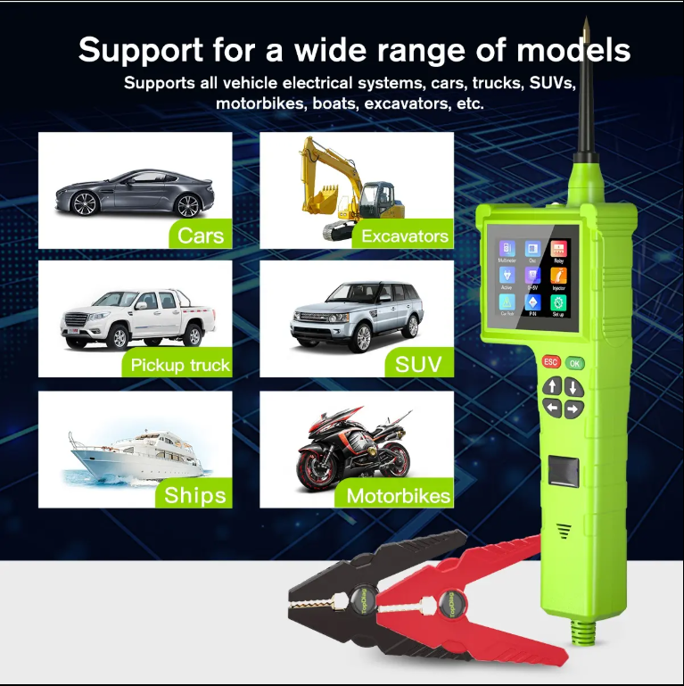 2023 Smart Hook P200 Pro Circuit Tester - 9-48V Intelligent Diagnostic Tool with LCD, Oscilloscope, Injector Testing