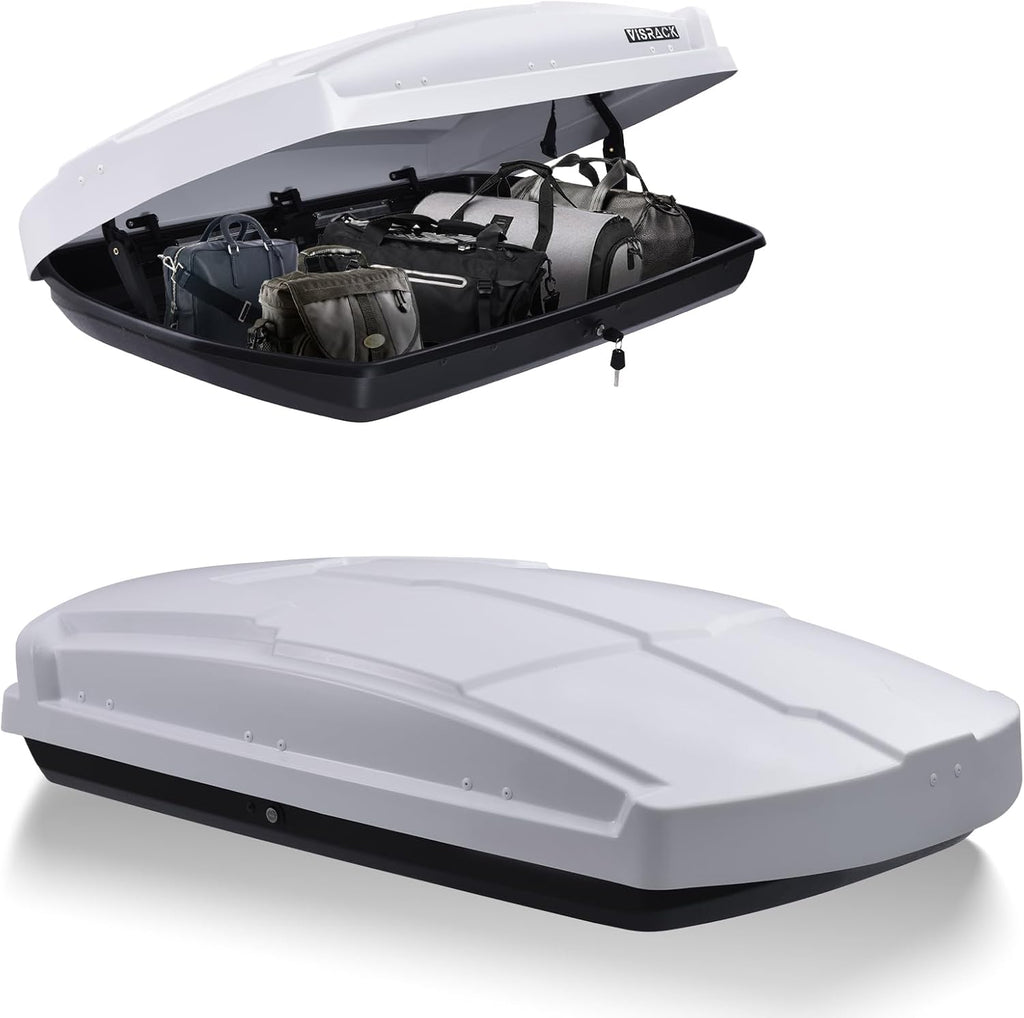 15.5 Cu. Ft. White Waterproof Hard Shell Rooftop Cargo Box with Dual-Sided Access, Security Lock, Tool-Free Install, 130 lbs Capacity for Vehicles with Racks