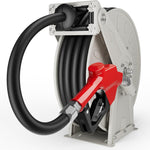 3/4" x 50ft Gray Fuel Hose Reel, 300 PSI Retractable Diesel Transfer Hose with Durable Brass Nozzle, Auto-Rewind, Compatible with 12V Pump & Tank for Boats, Trucks, and Trailers