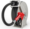 3/4" x 50ft Gray Fuel Hose Reel, 300 PSI Retractable Diesel Transfer Hose with Durable Brass Nozzle, Auto-Rewind, Compatible with 12V Pump & Tank for Boats, Trucks, and Trailers