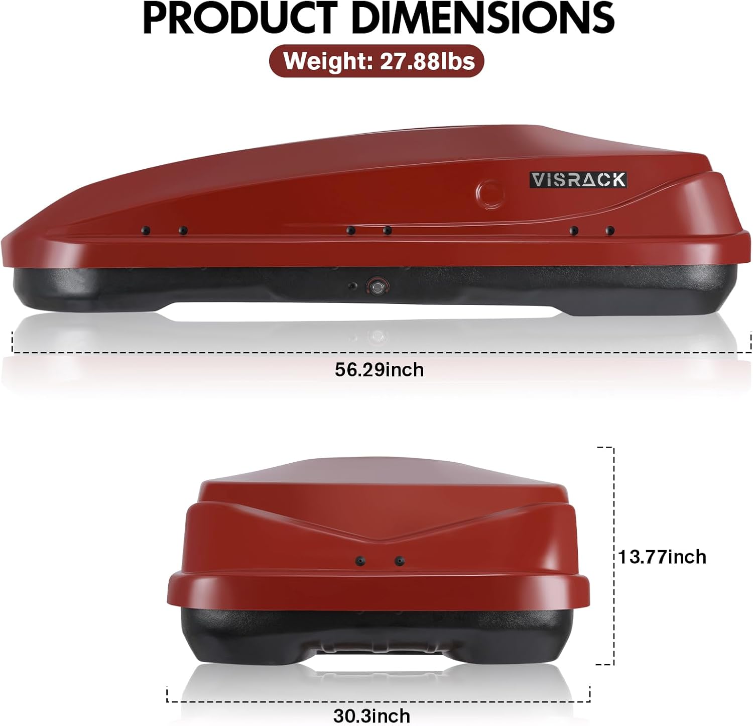 14 Cu. Ft. Red Waterproof Hard Shell Rooftop Cargo Box with Dual-Sided Access, Security Lock, Tool-Free Install, 130 lbs Capacity for Vehicles with Racks