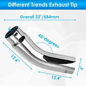 4" Inlet to 6" Outlet 23" Long Chrome Diesel Exhaust Pipe Tip Elbow, 45-Degree, Rust-Resistant, Easy Install for Cars, Pickups, Trucks