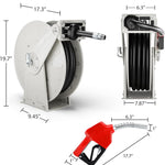 3/4" x 50ft Gray Fuel Hose Reel, 300 PSI Retractable Diesel Transfer Hose with Durable Brass Nozzle, Auto-Rewind, Compatible with 12V Pump & Tank for Boats, Trucks, and Trailers
