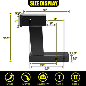 10" Drop/Rise Trailer Hitch Extender, 8"/10" Adjustable Length, 2" Shank, 7500lbs Capacity, Matte Black