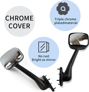 Chrome Pair Freightliner Cascadia Hood Mirrors for 2008-2017 Models, Universal Fit, High-Quality ABS, Convex Lens, Complete Set with Mounting Hardware