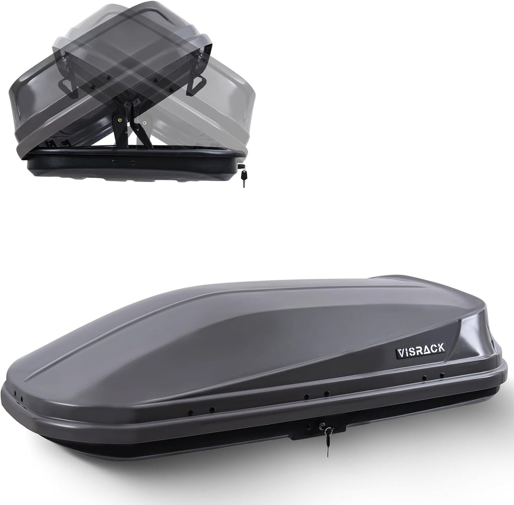 16 Cu. Ft. Gray Waterproof Hard Shell Rooftop Cargo Box with Dual-Sided Access, Tool-Free Install, 130 lbs Capacity for Vehicles with Racks