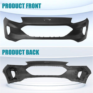 Front Bumper Cover for 2020-2022 Ford Escape, Black Plastic with Fog Light Holes, OEM Replacement (FO1014142, LJ6Z17D957AAPTM), Easy Install
