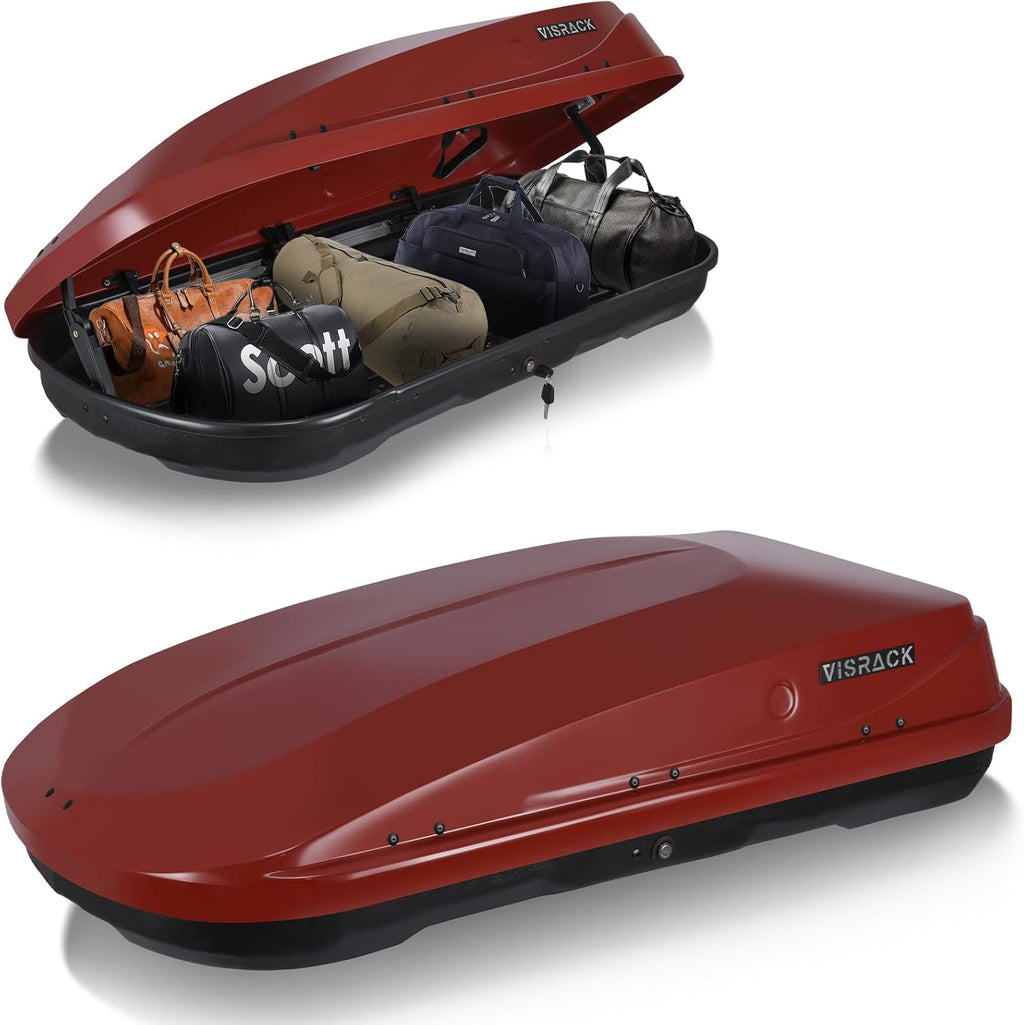 14 Cu. Ft. Red Waterproof Hard Shell Rooftop Cargo Box with Dual-Sided Access, Security Lock, Tool-Free Install, 130 lbs Capacity for Vehicles with Racks