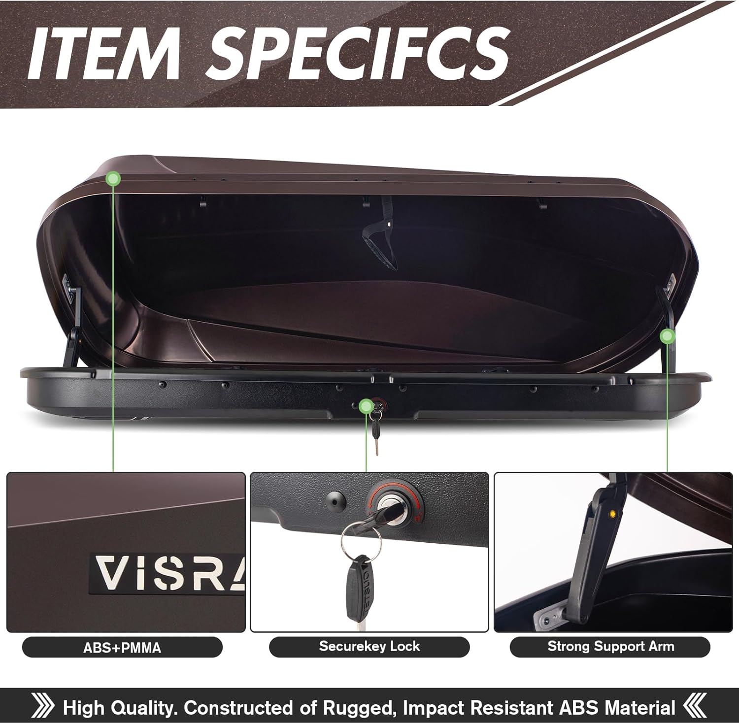 16 Cu. Ft. Brown Waterproof Hard Shell Rooftop Cargo Box with Dual-Sided Access, Security Lock, Tool-Free Install, 130 lbs Capacity for Vehicles with Racks
