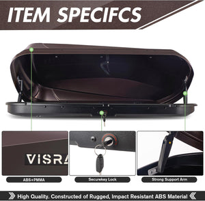16 Cu. Ft. Brown Waterproof Hard Shell Rooftop Cargo Box with Dual-Sided Access, Security Lock, Tool-Free Install, 130 lbs Capacity for Vehicles with Racks