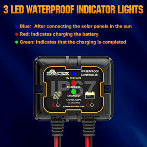 100W Solar Battery Charger Kit, 12V Waterproof Monocrystalline Panel with 10A MPPT Controller, Adjustable Mount & Alligator Clips for RV, Boat, Motorcycle Trickle Charging