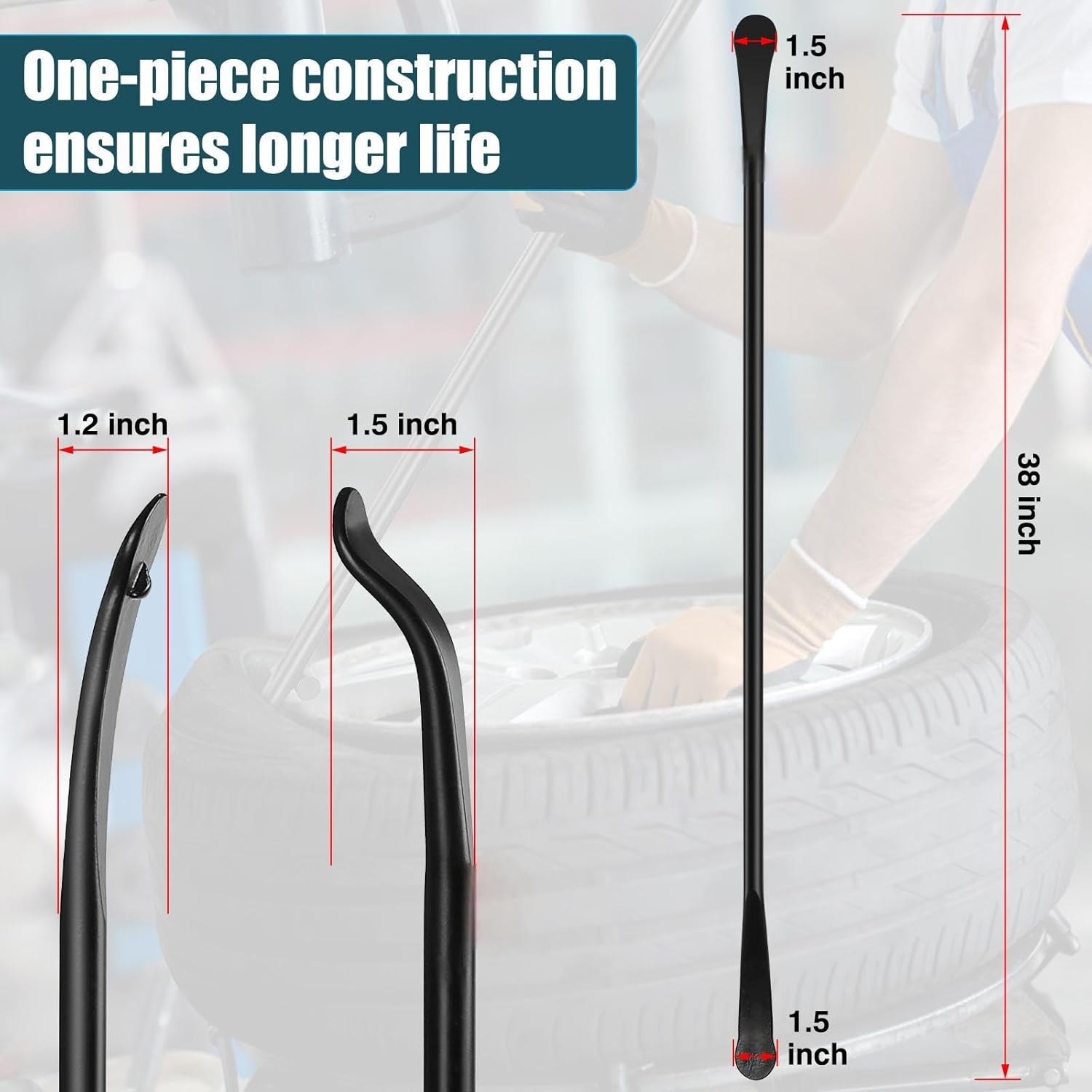 2-Pack 34645 Tire Mount and Demount Iron, 38in x 4/5in Black 40Cr Steel Tire Changing Tool for Auto and Truck Tubeless Tires