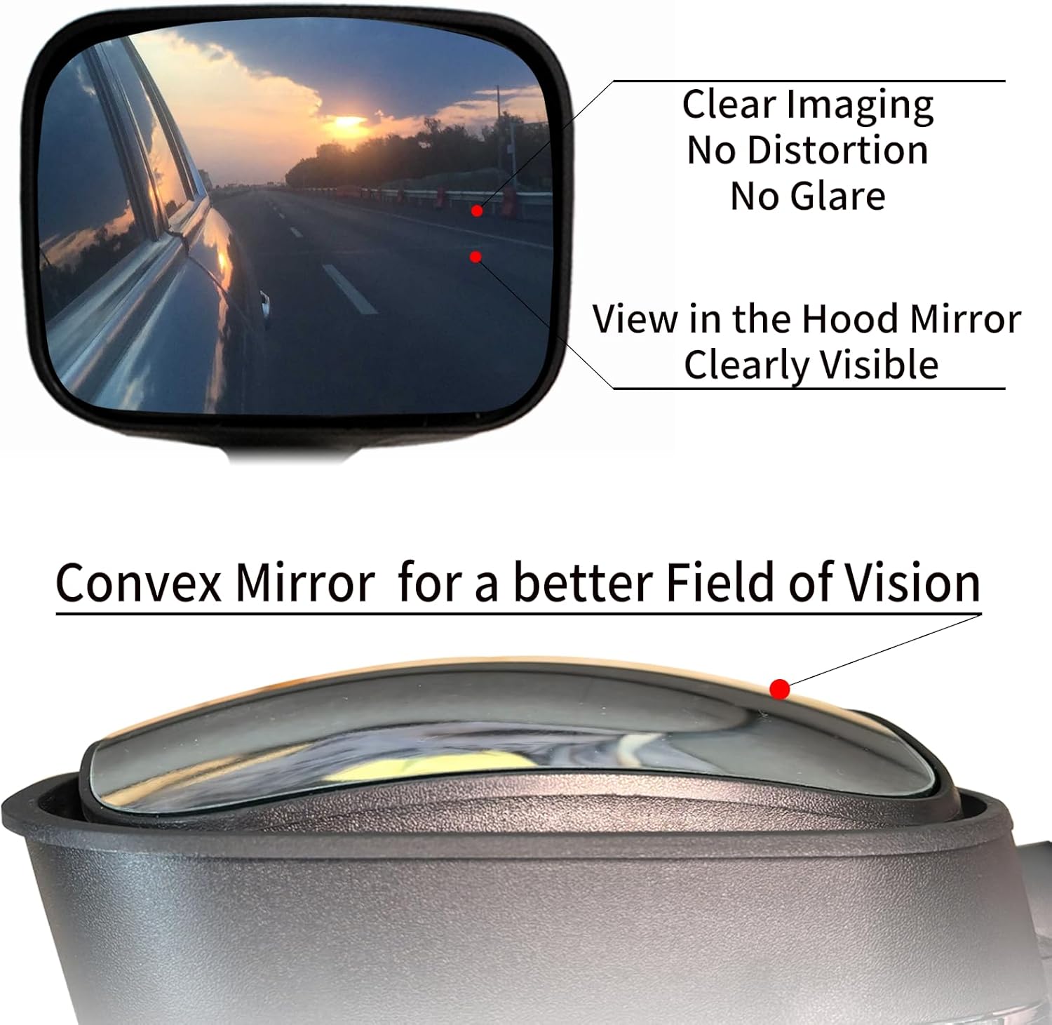 Chrome Pair Freightliner Cascadia Hood Mirrors for 2008-2017 Models, Universal Fit, High-Quality ABS, Convex Lens, Complete Set with Mounting Hardware