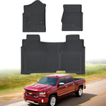 All-Weather TPE Floor Mats for 2014-2018 Chevy Silverado/GMC Sierra 1500, 2015-2019 2500 HD/3500 HD Crew Cab, Anti-Slip Full Set Liners
