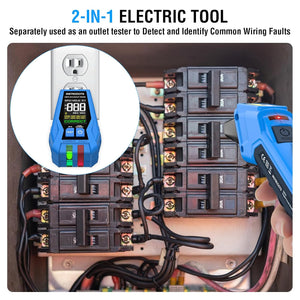 INSTRODOTS CBF01 Digital Circuit Breaker Finder with GFCI Outlet Tester, 90-120V AC, Buzzer Alarm, Color Display, and Accessories (Blue)