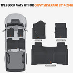 All-Weather TPE Floor Mats for 2014-2018 Chevy Silverado/GMC Sierra 1500, 2015-2019 2500 HD/3500 HD Crew Cab, Anti-Slip Full Set Liners