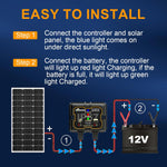 100W Solar Battery Charger Kit, 12V Waterproof Monocrystalline Panel with 10A MPPT Controller, Adjustable Mount & Alligator Clips for RV, Boat, Motorcycle Trickle Charging