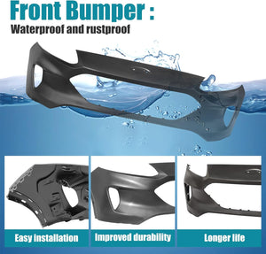 Front Bumper Cover for 2020-2022 Ford Escape, Black Plastic with Fog Light Holes, OEM Replacement (FO1014142, LJ6Z17D957AAPTM), Easy Install