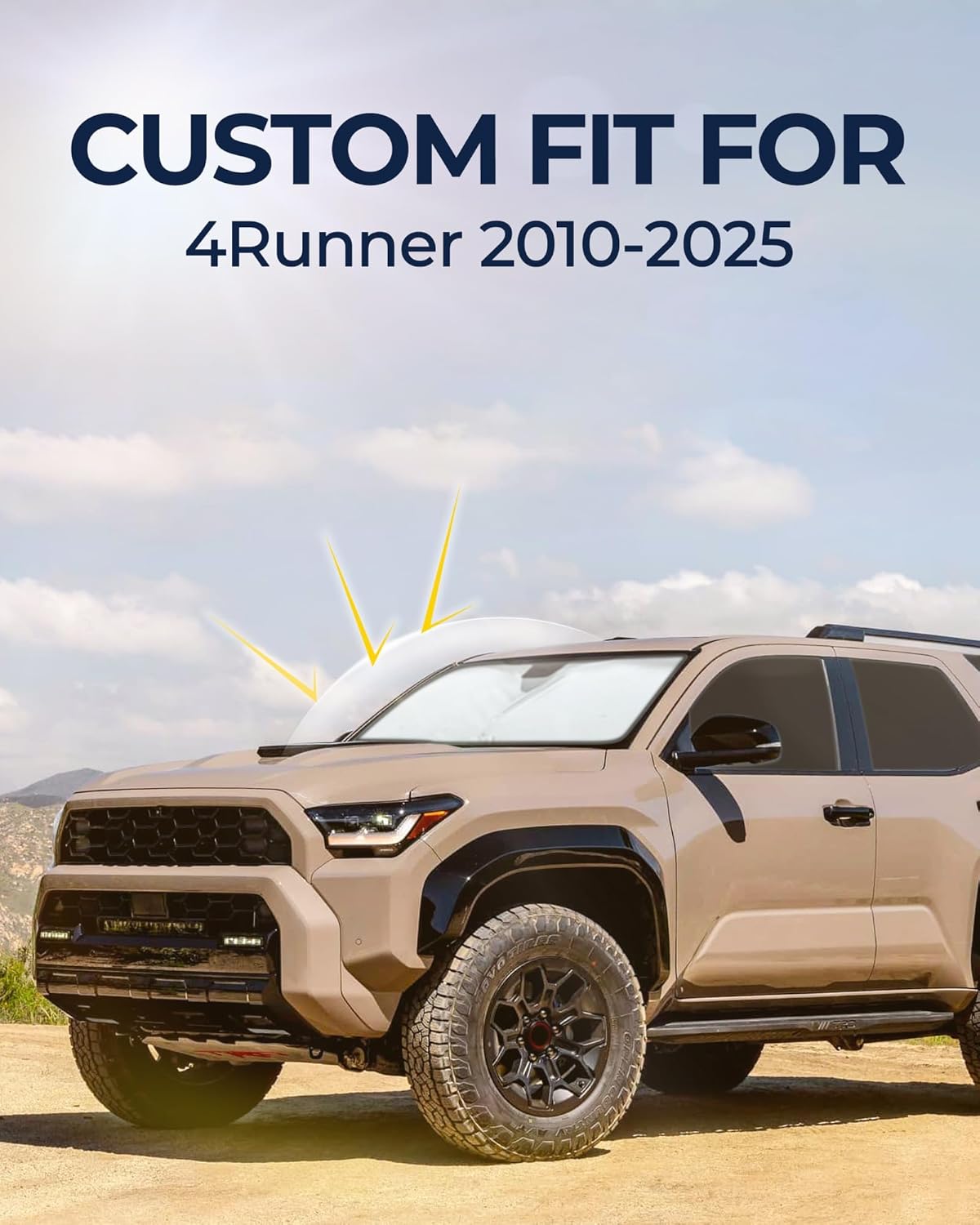 8-Piece Custom-Fit Window Shade Set for Toyota 4Runner 2010-2025, 420D Reflective Polyester, UV-Blocking, Privacy Sun Shades with Windshield and Steering Wheel Covers, Easy Install, Compact Storage