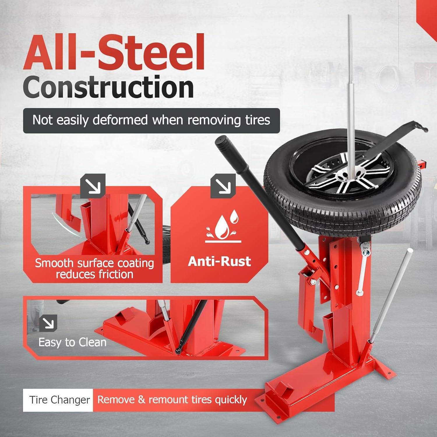 Portable Manual Tire Changer for 4" to 16.5" Tires, Adjustable Steel Bead Breaker for Motorcycles, Go-Karts, ATVs, Trailers, and Light Trucks, Lever-Action, Easy Assembly