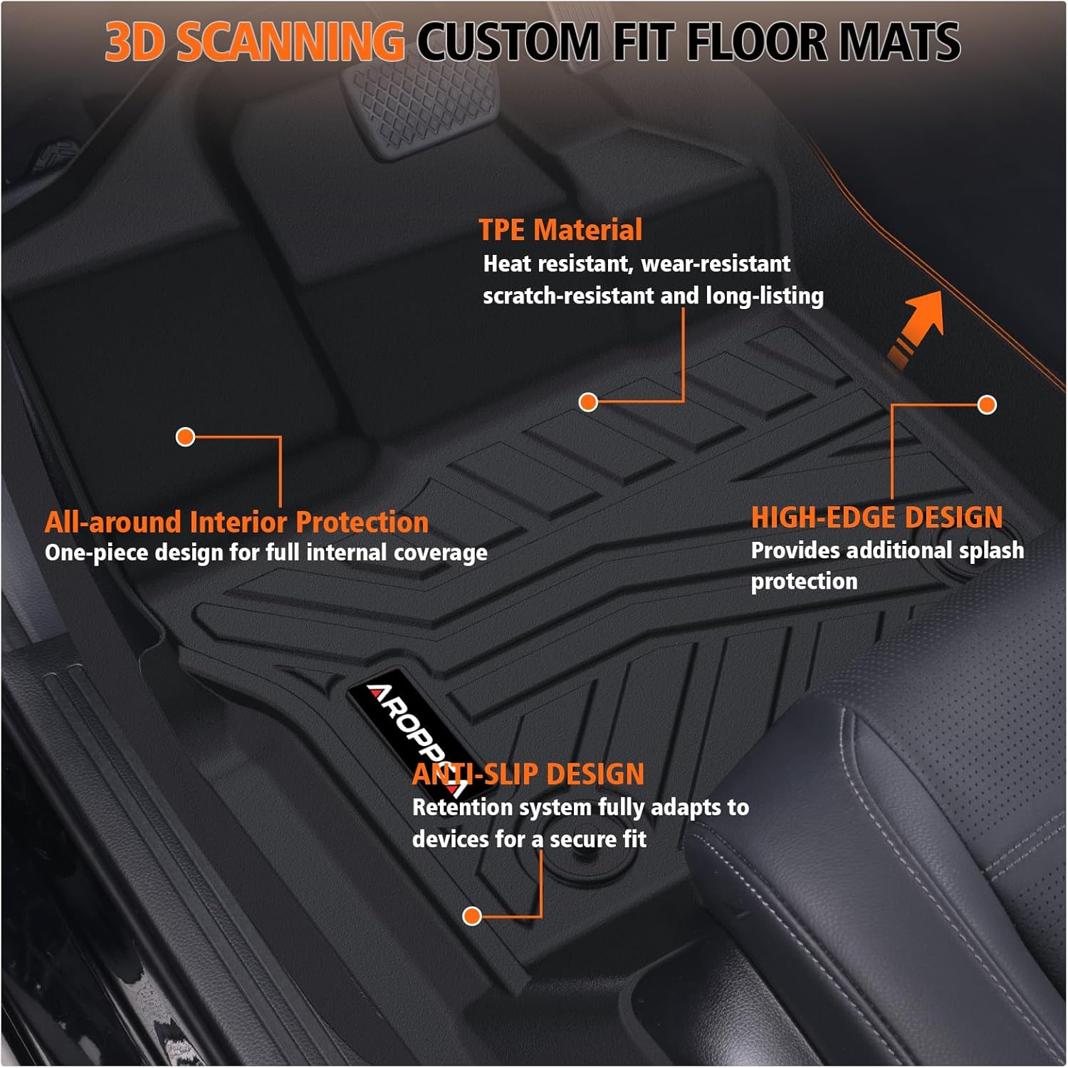 All-Weather TPE Floor Mats for 2015-2025 Ford F-150 SuperCrew Cab (Incl. 22-24 Lightning), Anti-Slip Full Set Liners