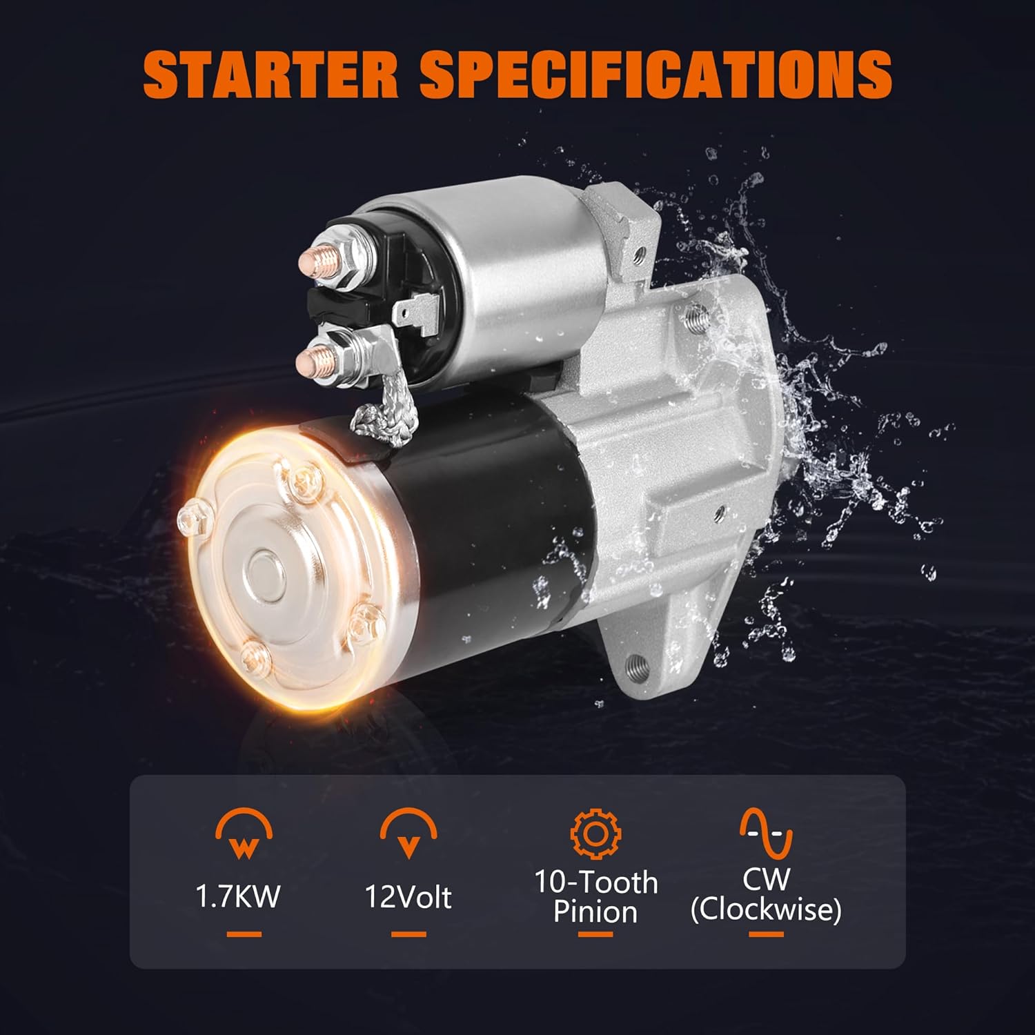 56044736AB New Starter Motor for Dodge Durango 2011-2020, Ram 1500/2500/3500 2009-2020, Jeep Commander 2006-2010, Grand Cherokee 2005-2020, V8 5.7L, 1.7KW 12V 10-Teeth CW, Replaces 17938N, 17948N