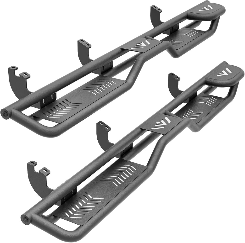 Heavy-Duty Carbon Steel Running Boards with Dual Raised Steps for 2024-2025 Toyota Tacoma Double Cab/Crew Cab, Powder-Coated, Bolt-On Nerf Bars, 550 lbs Capacity