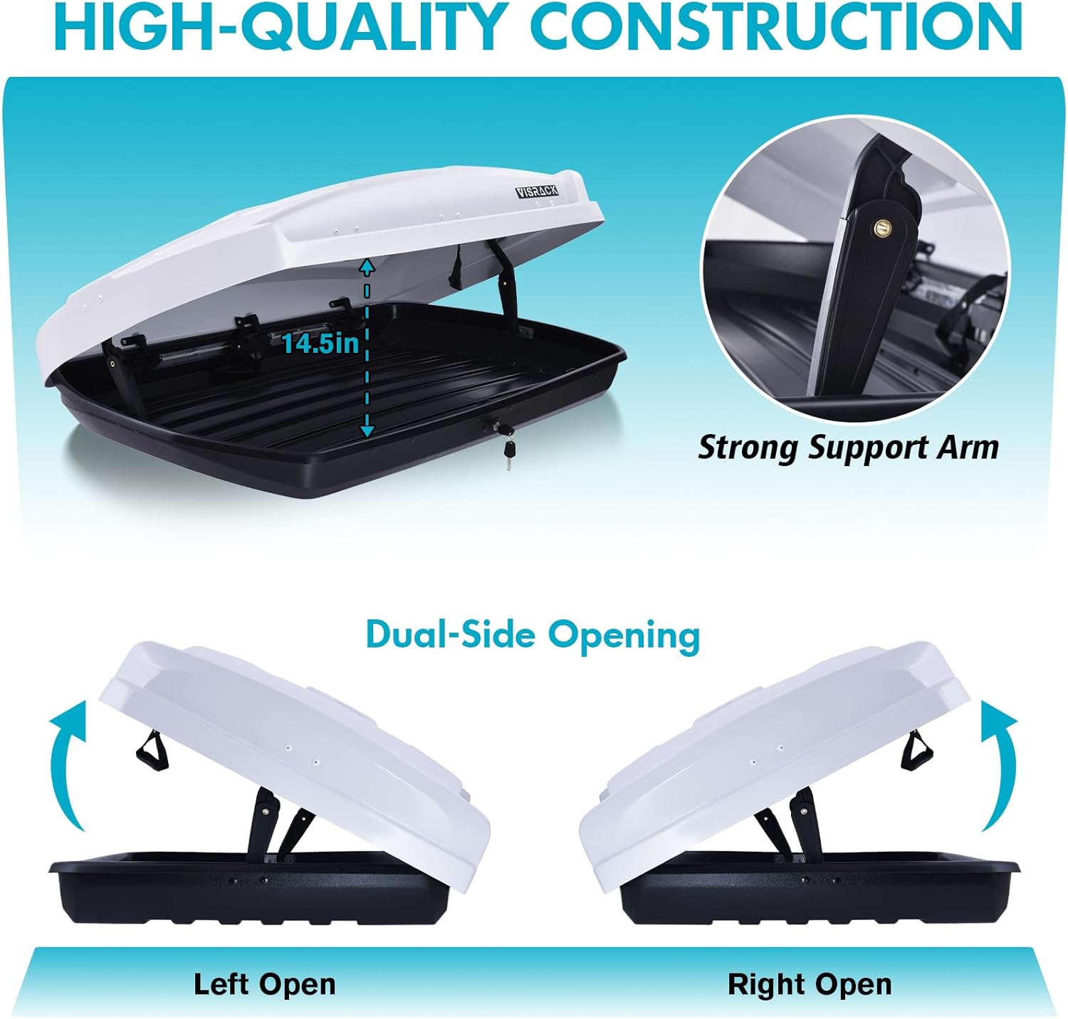 15.5 Cu. Ft. White Waterproof Hard Shell Rooftop Cargo Box with Dual-Sided Access, Security Lock, Tool-Free Install, 130 lbs Capacity for Vehicles with Racks