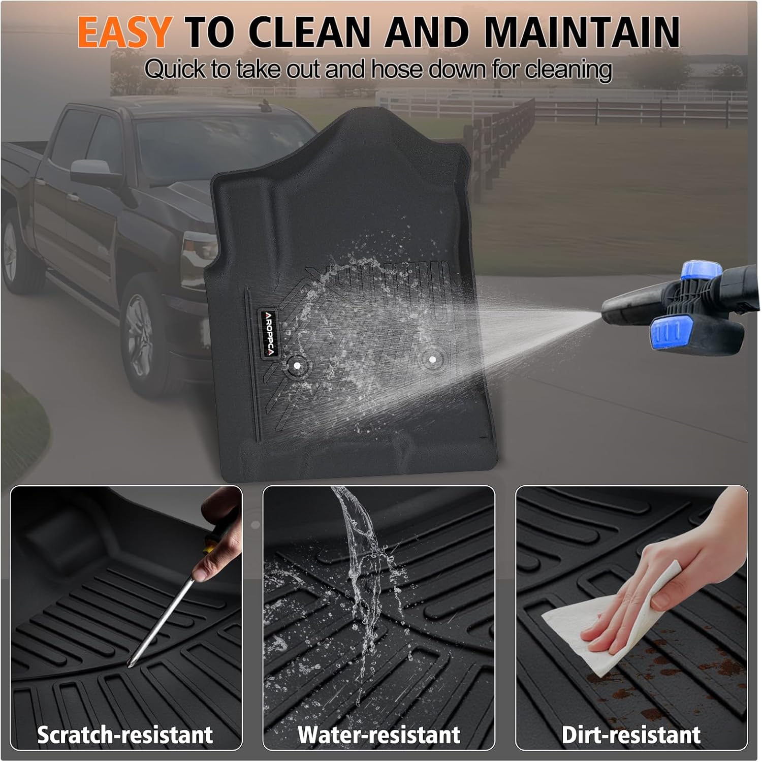 All-Weather TPE Floor Mats for 2014-2018 Chevy Silverado/GMC Sierra 1500, 2015-2019 2500 HD/3500 HD Crew Cab, Anti-Slip Full Set Liners