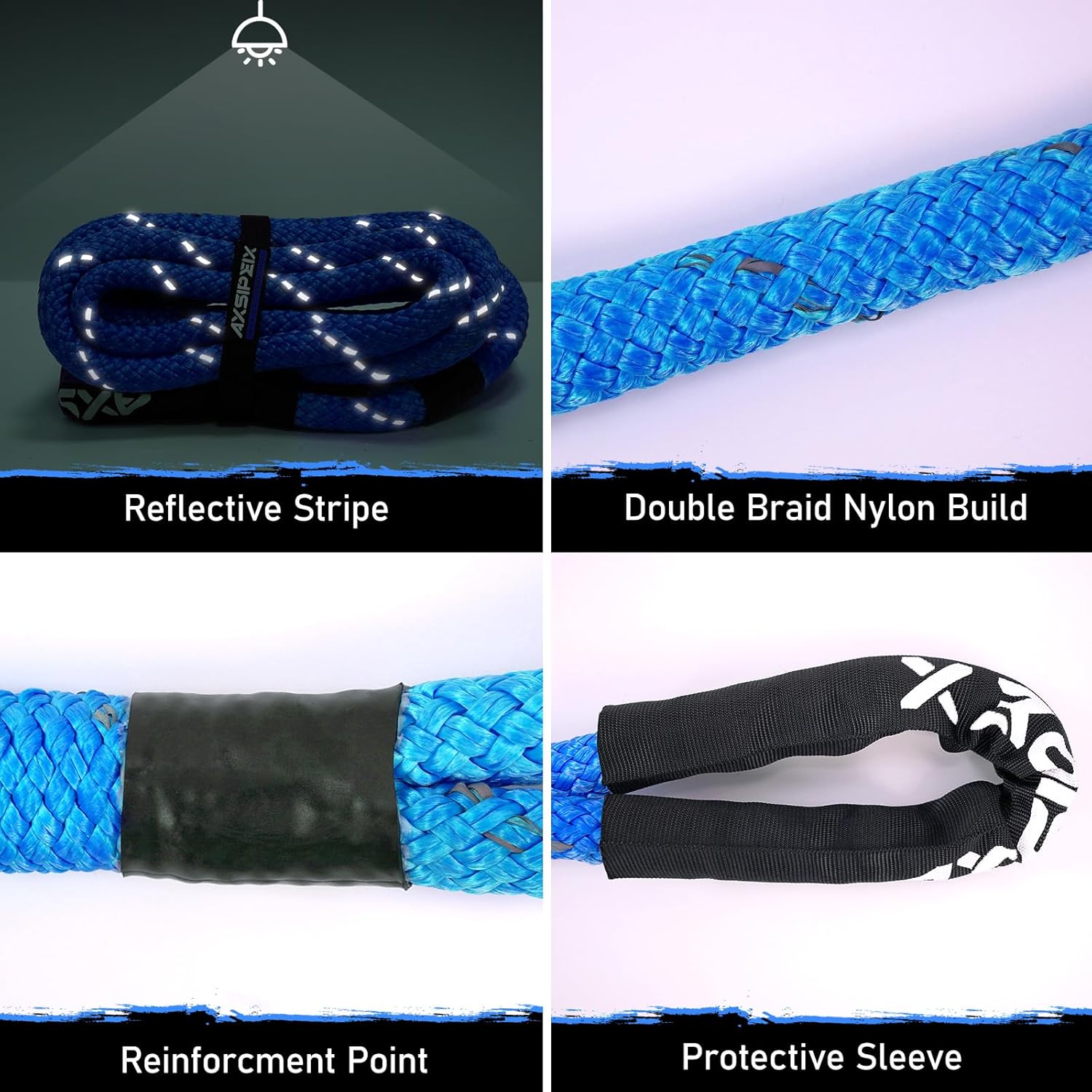 AXSIPEIX 7/8" x 30ft Kinetic Recovery Rope (31,700lbs) with 2 Soft Shackles, Heavy Duty Offroad Tow Kit for UTV, ATV, Truck, Car - Dark Blue