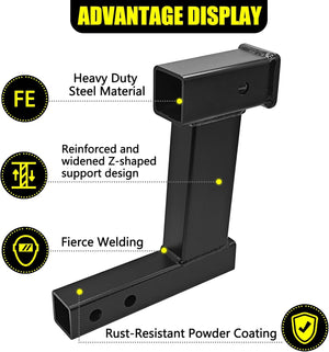 10" Drop/Rise Trailer Hitch Extender, 8"/10" Adjustable Length, 2" Shank, 7500lbs Capacity, Matte Black