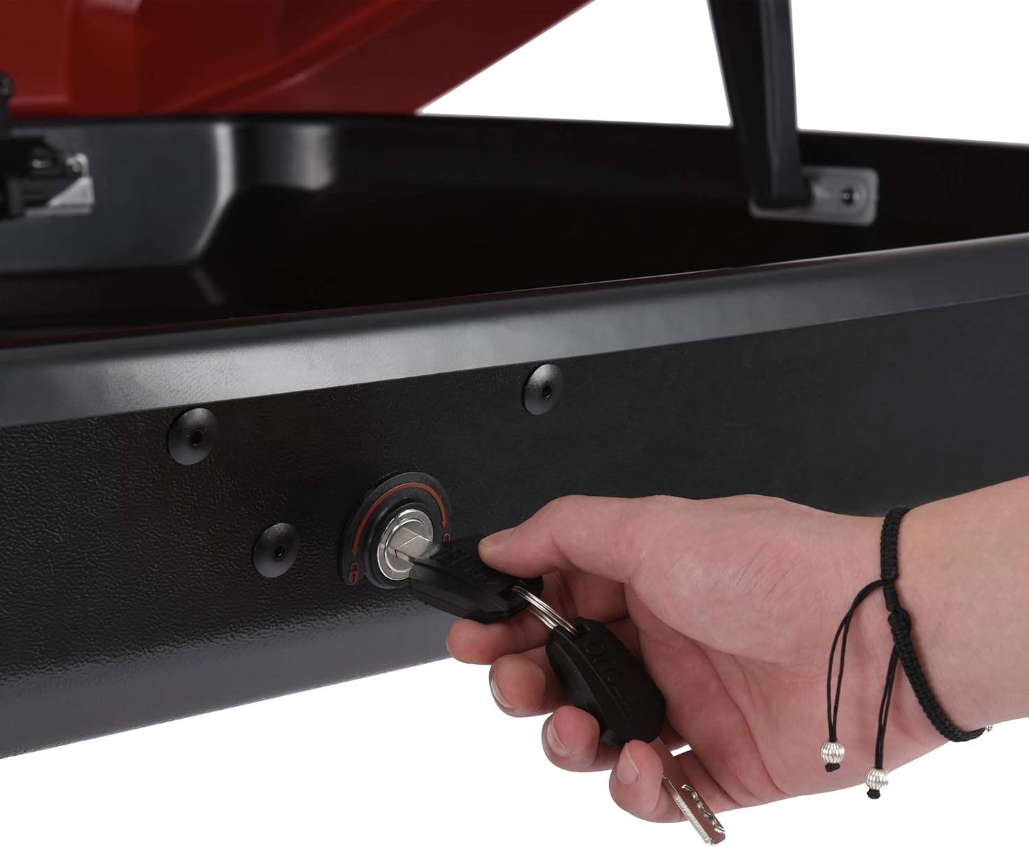 15.5 Cu. Ft. Red Waterproof Hard Shell Rooftop Cargo Box with Dual-Sided Access, Security Lock, Tool-Free Install, 130 lbs Capacity for Vehicles with Racks