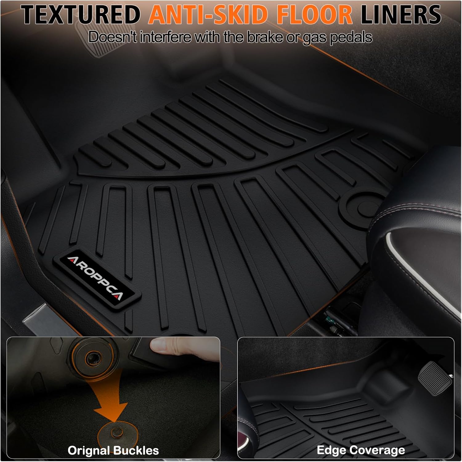 All-Weather TPE Floor Mats for 2014-2018 Chevy Silverado/GMC Sierra 1500, 2015-2019 2500 HD/3500 HD Crew Cab, Anti-Slip Full Set Liners