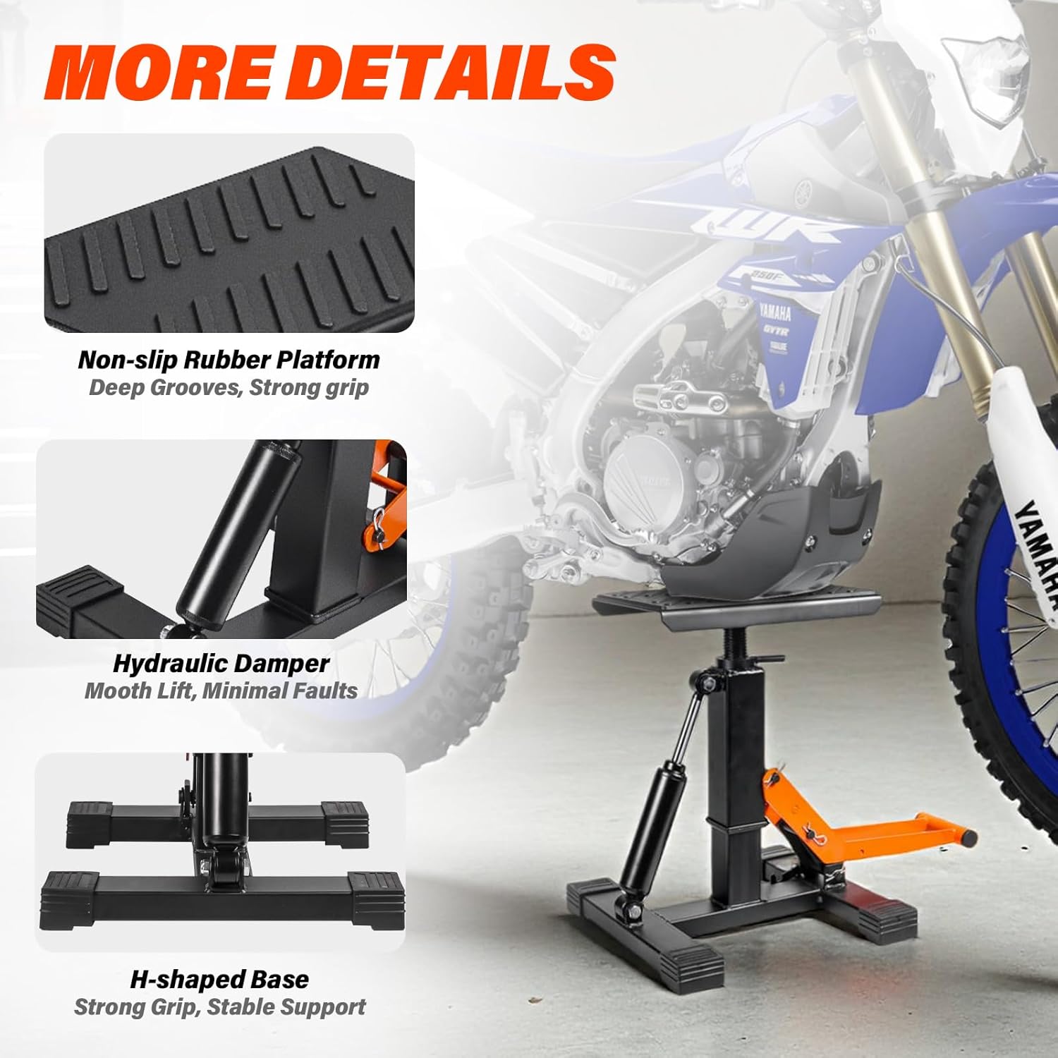 Adjustable 1000LBS Dirt Bike & Powersport Hydraulic Lift Stand, Heavy Duty Motorcycle Center Jack with Anti-Slip Rubber Pad, Orange