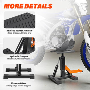 Adjustable 1000LBS Dirt Bike & Powersport Hydraulic Lift Stand, Heavy Duty Motorcycle Center Jack with Anti-Slip Rubber Pad, Orange