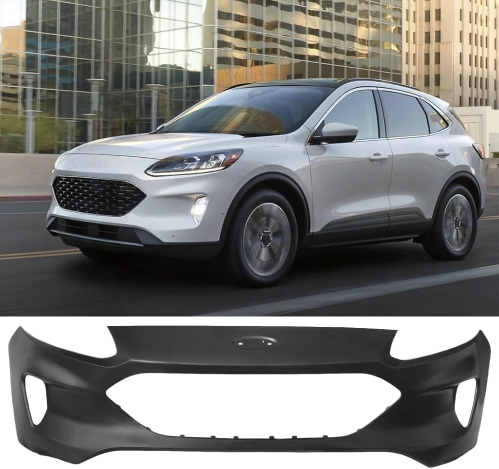 Front Bumper Cover for 2020-2022 Ford Escape, Black Plastic with Fog Light Holes, OEM Replacement (FO1014142, LJ6Z17D957AAPTM), Easy Install