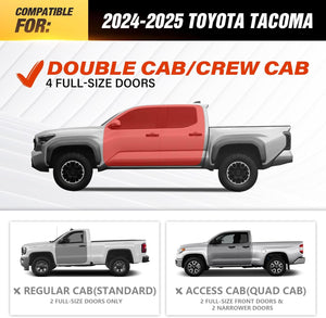 Heavy-Duty Carbon Steel Running Boards with Dual Raised Steps for 2024-2025 Toyota Tacoma Double Cab/Crew Cab, Powder-Coated, Bolt-On Nerf Bars, 550 lbs Capacity