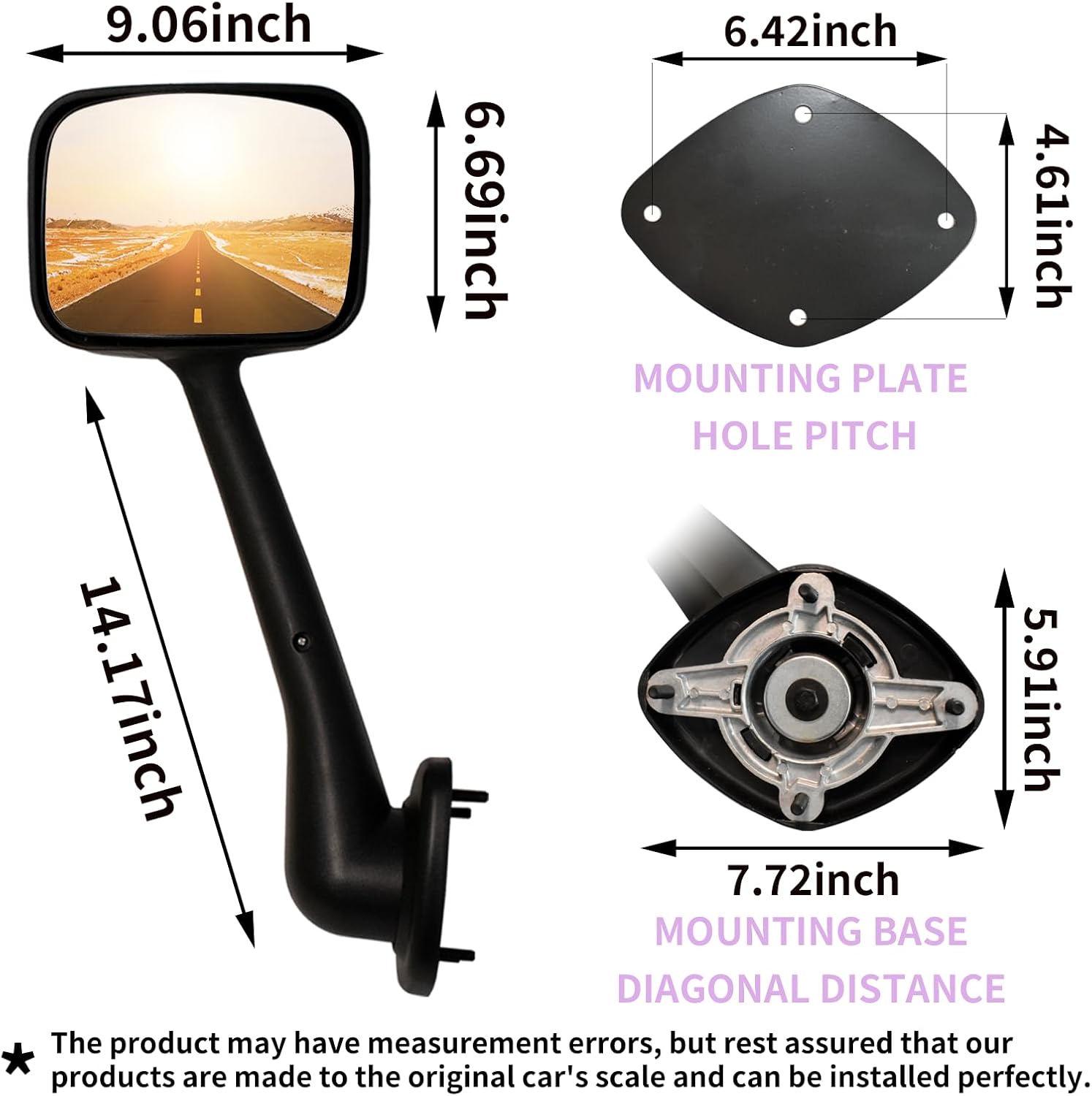 Chrome Pair Freightliner Cascadia Hood Mirrors for 2008-2017 Models, Universal Fit, High-Quality ABS, Convex Lens, Complete Set with Mounting Hardware