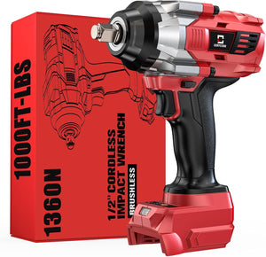 Cordless 1/2" Impact Wrench for Milwaukee 18V Battery, 1000 Ft-lbs High Torque, Brushless, LED Light, Ergonomic Design (Bare Tool)