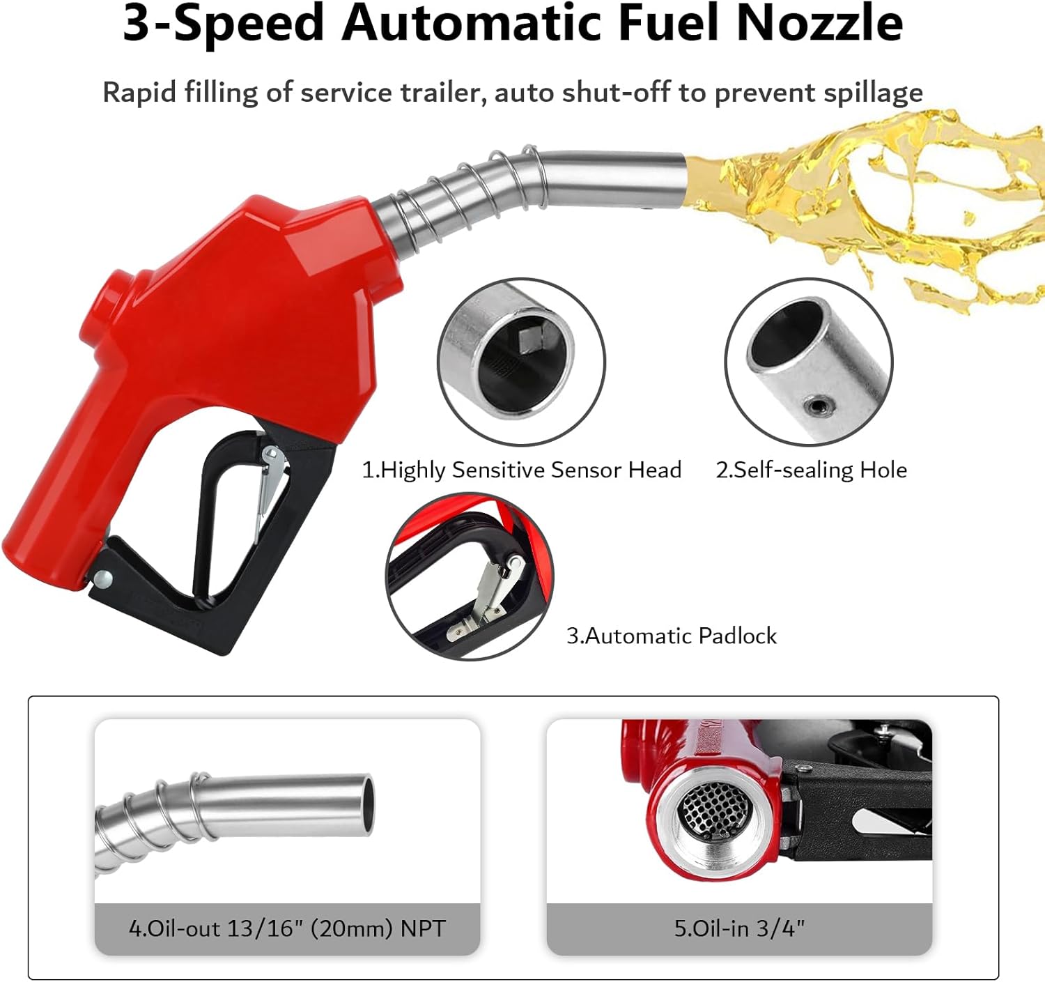 3/4" x 50ft Gray Fuel Hose Reel, 300 PSI Retractable Diesel Transfer Hose with Durable Brass Nozzle, Auto-Rewind, Compatible with 12V Pump & Tank for Boats, Trucks, and Trailers