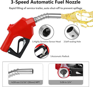 3/4" x 50ft Gray Fuel Hose Reel, 300 PSI Retractable Diesel Transfer Hose with Durable Brass Nozzle, Auto-Rewind, Compatible with 12V Pump & Tank for Boats, Trucks, and Trailers