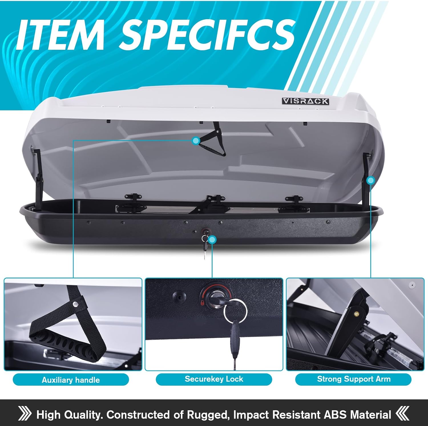 15.5 Cu. Ft. White Waterproof Hard Shell Rooftop Cargo Box with Dual-Sided Access, Security Lock, Tool-Free Install, 130 lbs Capacity for Vehicles with Racks