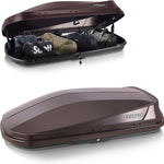 16 Cu. Ft. Brown Waterproof Hard Shell Rooftop Cargo Box with Dual-Sided Access, Security Lock, Tool-Free Install, 130 lbs Capacity for Vehicles with Racks